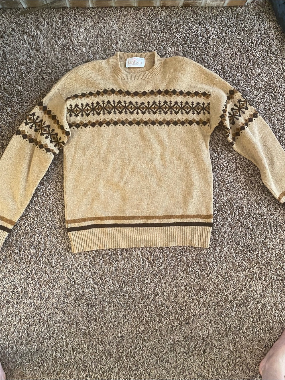 Jantzen vintage medium Tan and Brown Patterned Crewneck Sweater